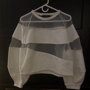 AKIRA White Sheer Stripe Sweatshirt